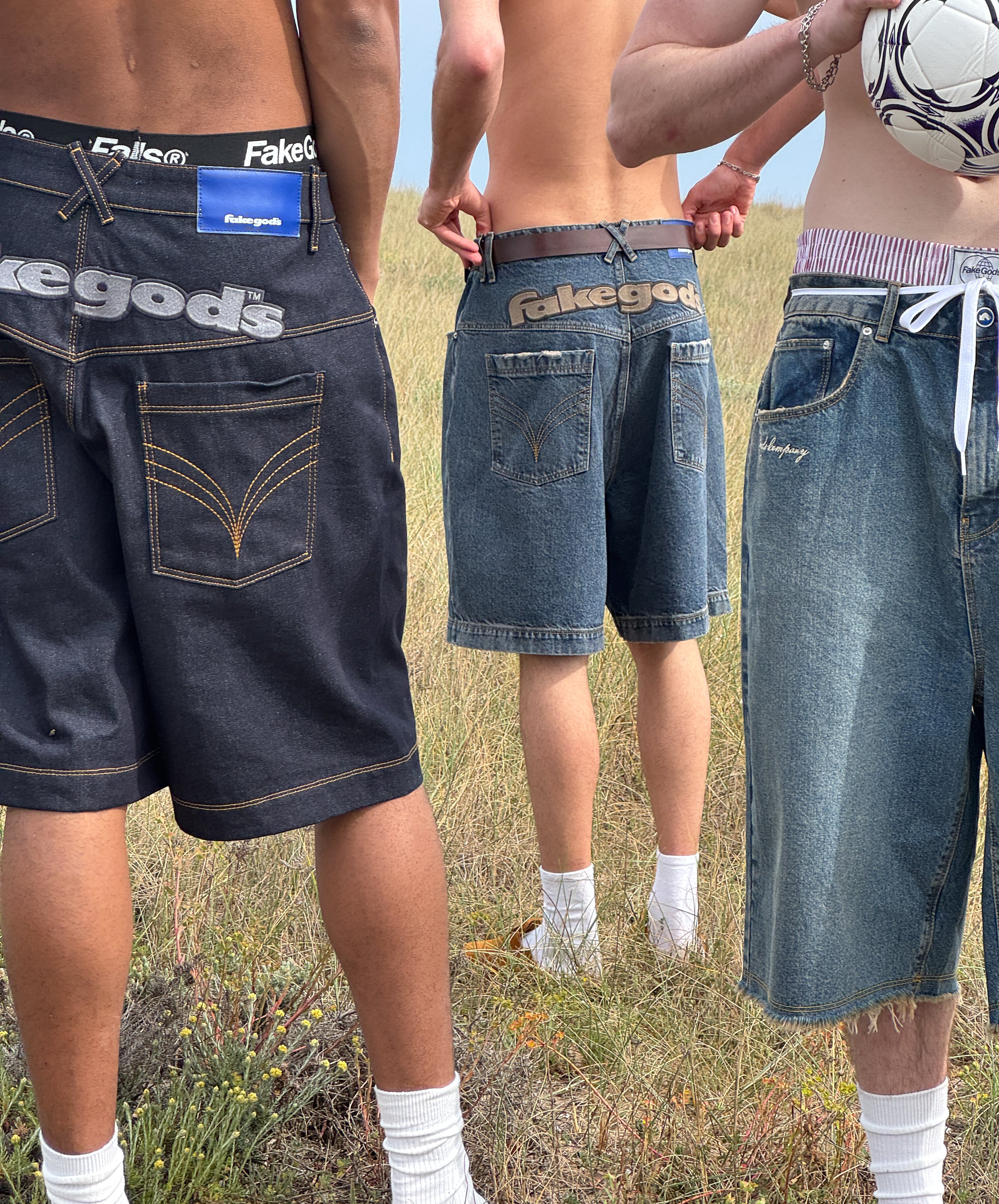 fakegods DENIM SHORTS WASHED GREY