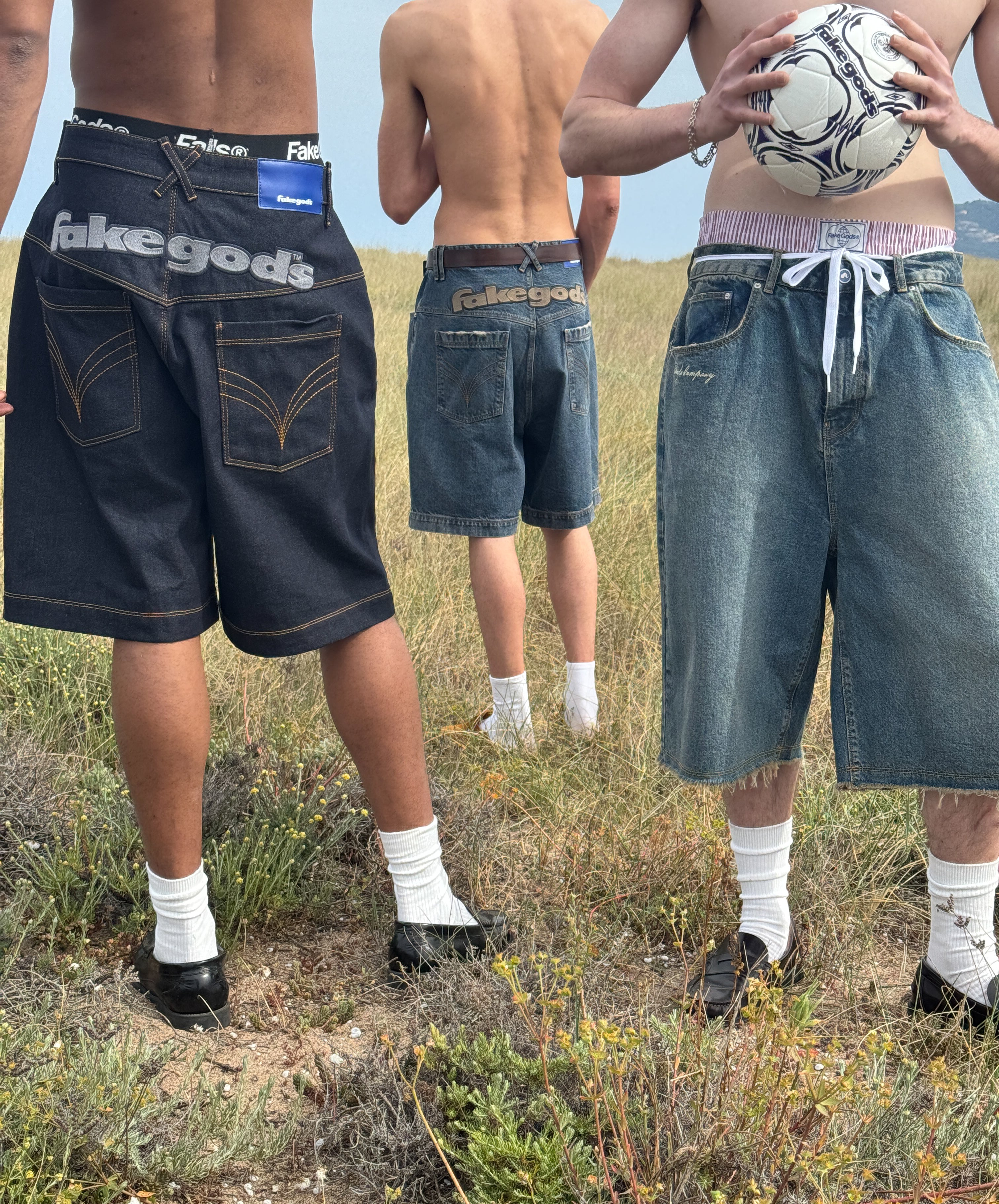 fakegods DENIM SHORTS WASHED GREY