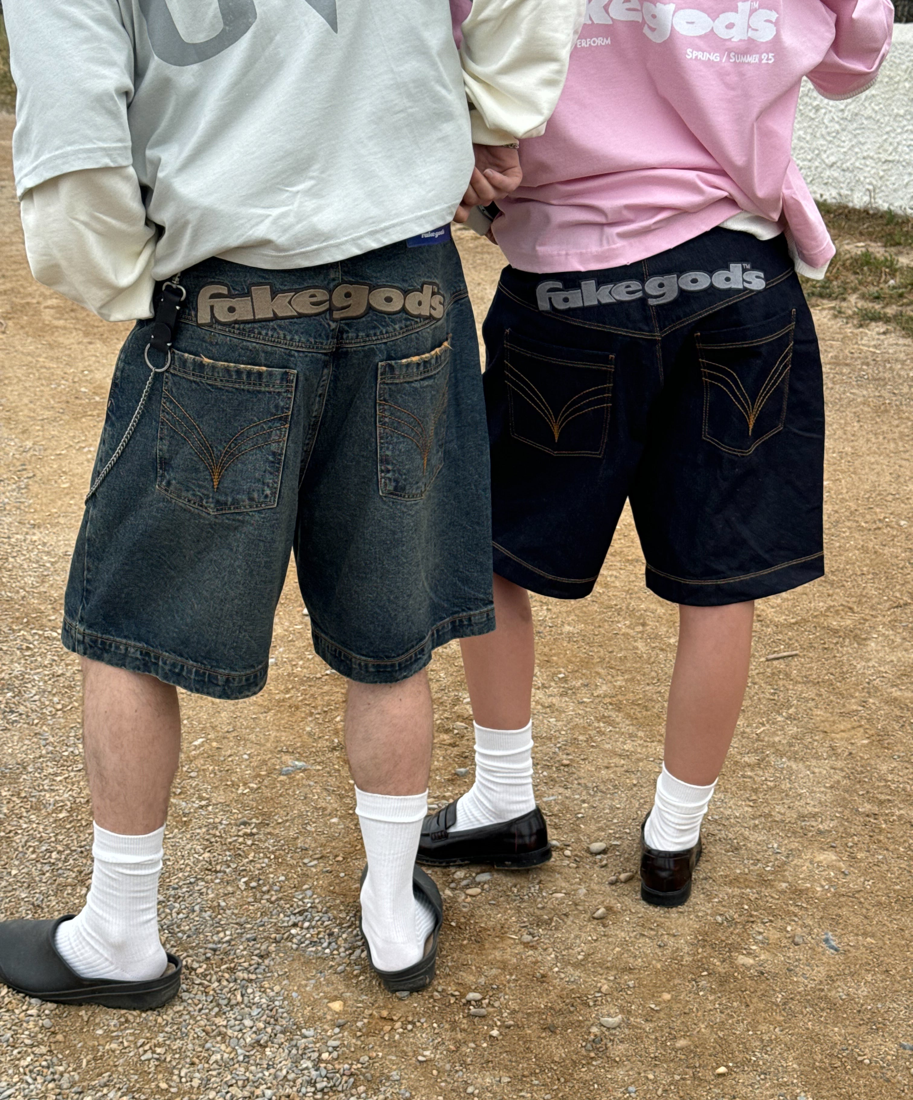 fakegods DENIM SHORTS WASHED GREY