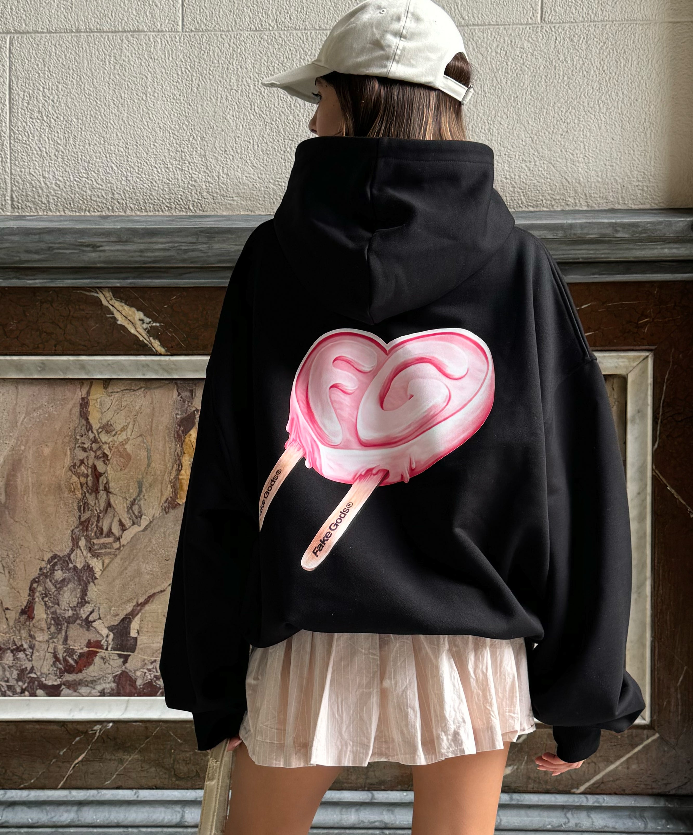 Black hoodie with heart sale